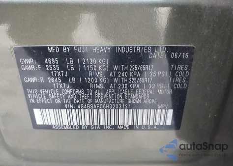 2017 Subaru Outback 2.5I Premium из США, поврежденный, VIN 4S4BSAFC6H3203121